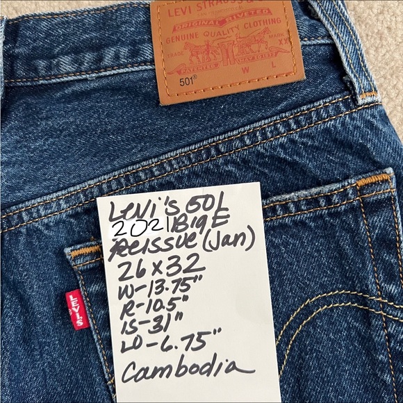 Levi’s Modern 501 Big E Red Tab Re-Issue January 2021 Cambodia Size 26 X 32 - Picture 7 of 10